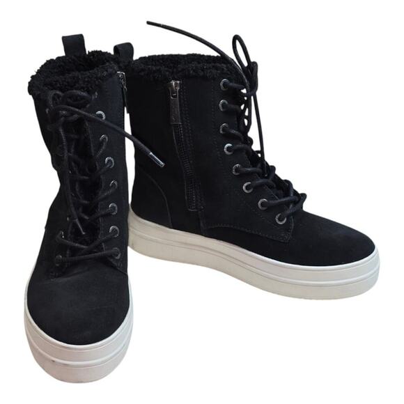 J Slides Torrie Waterproof Suede Platform Boot Women's Size 6 Black Fur Lined - Picture 2 of 11